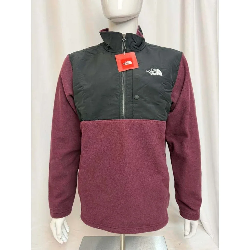The North Face Men 200WT Quarter Zip Fleece Pullover Burgundy Black L NWT